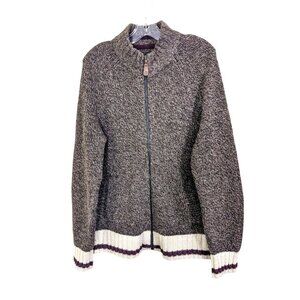 Roots Cabin Canada Wool Blend Sweater Cardigan Mens Med Knit Zip Brown Patches